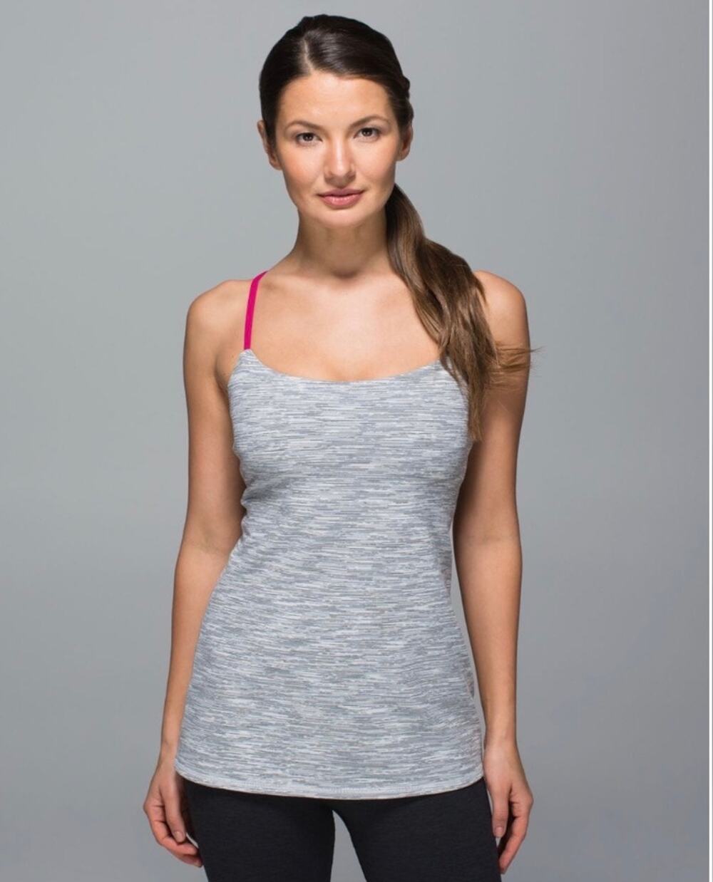 Lululemon W1F38S Dancing Warrior Tank Top in heathered gray Magenta straps sz 8